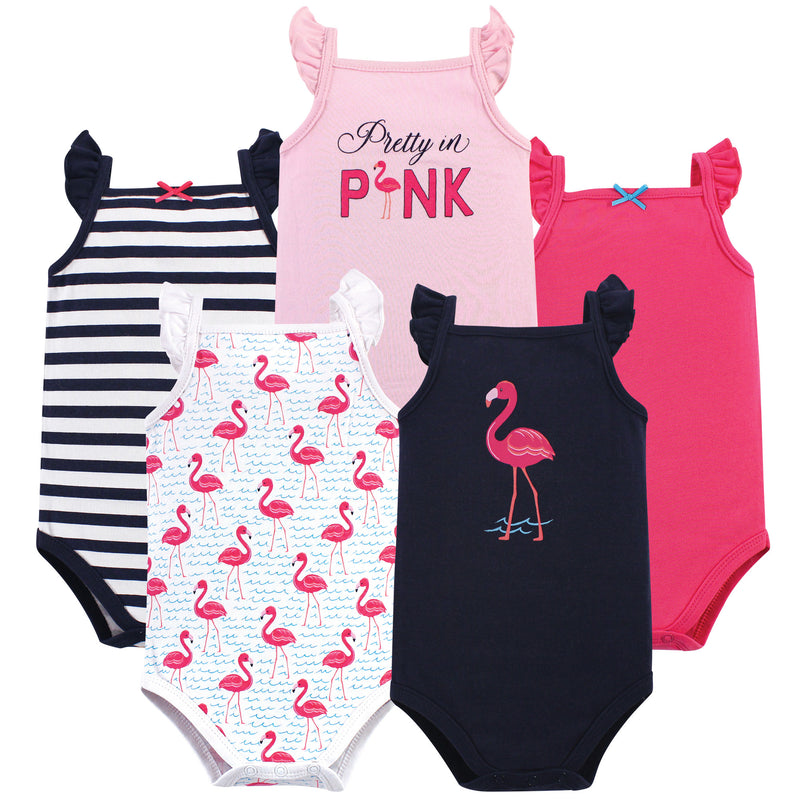 Hudson Baby Cotton Sleeveless Bodysuits, Bright Flamingo