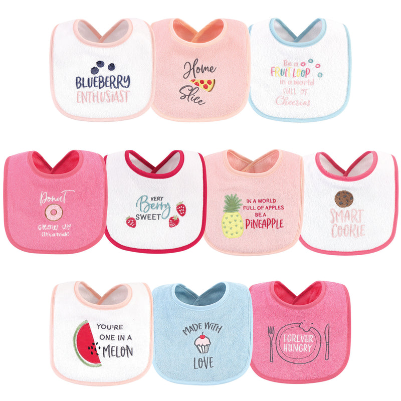 Hudson Baby Cotton Terry Drooler Bibs with Fiber Filling, Food Girl