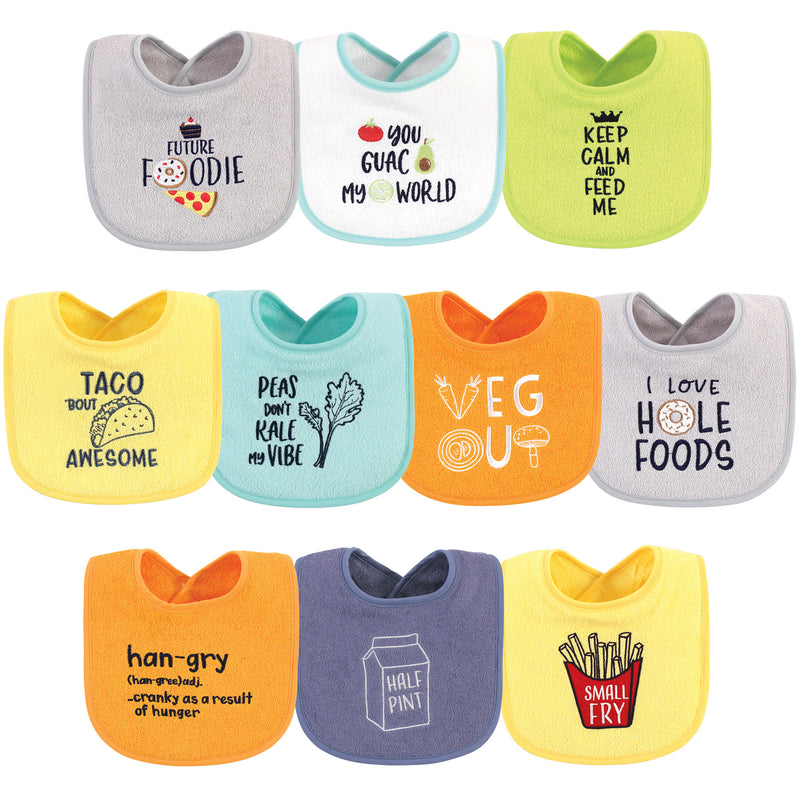 Hudson Baby Cotton Terry Drooler Bibs with Fiber Filling, Food Neutral