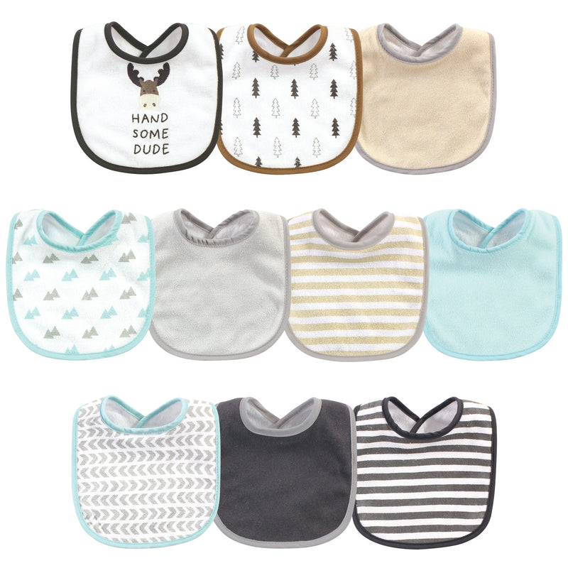 Hudson Baby Cotton and Polyester Bibs, Handsome Moose