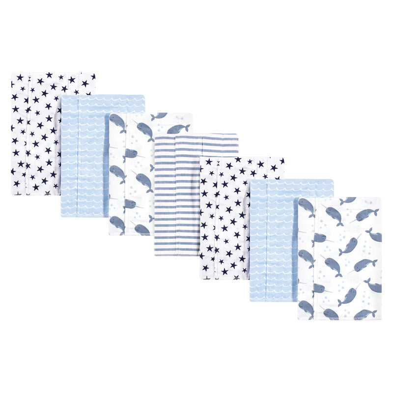 Hudson Baby Cotton Flannel Burp Cloths, Narwhal
