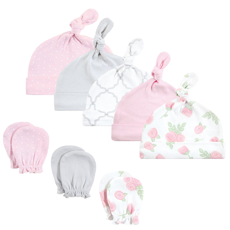 Hudson Baby Cotton Cap and Scratch Mitten Set, Rose