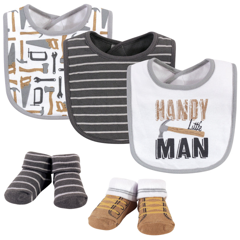 Hudson Baby Cotton Bib and Sock Set, Handy Man