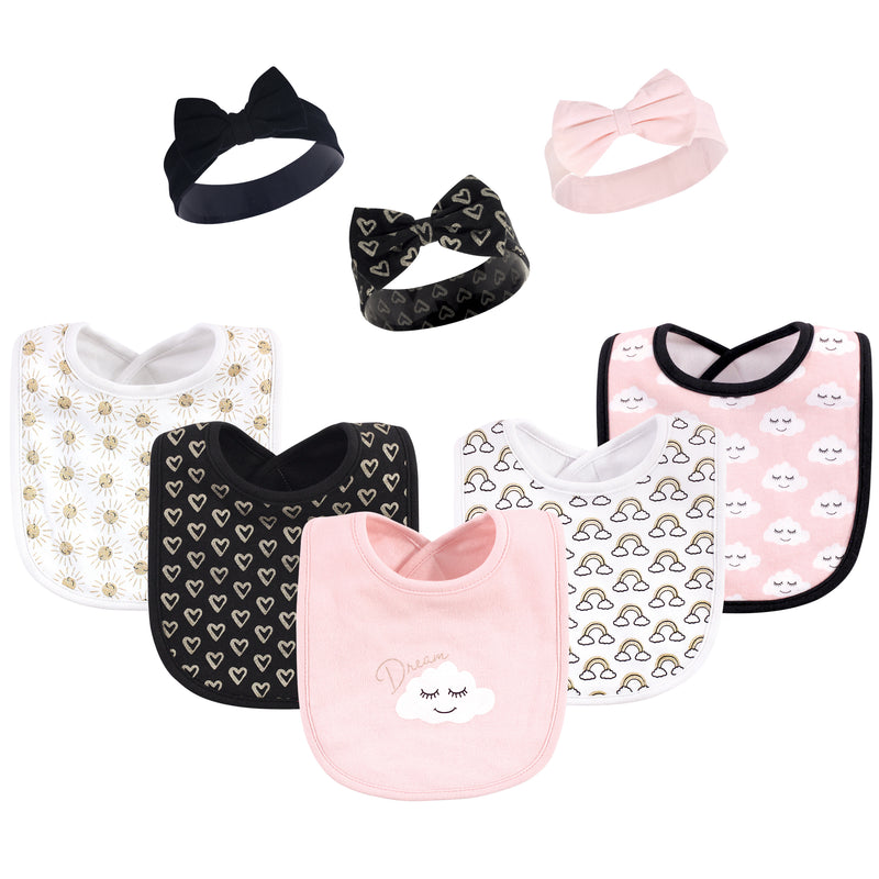 Hudson Baby Cotton Bib and Headband or Caps Set, Dream Love