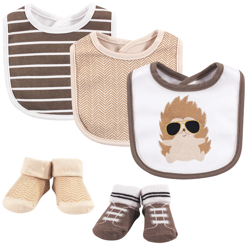 Hudson Baby Cotton Bib and Sock Set, Mr. Hedgehog