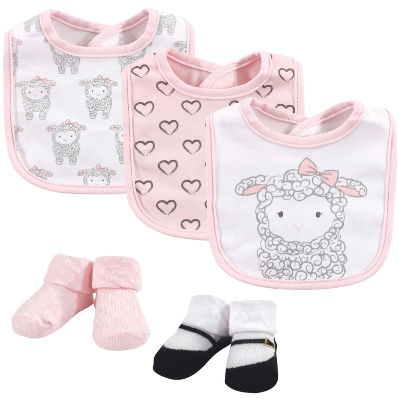 Hudson Baby Cotton Bib and Sock Set, Little Lamb