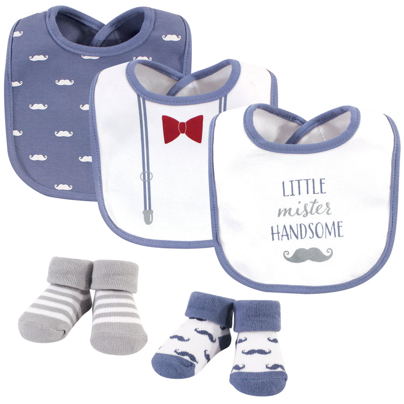 Hudson Baby Cotton Bib and Sock Set, Little Mister Handsome