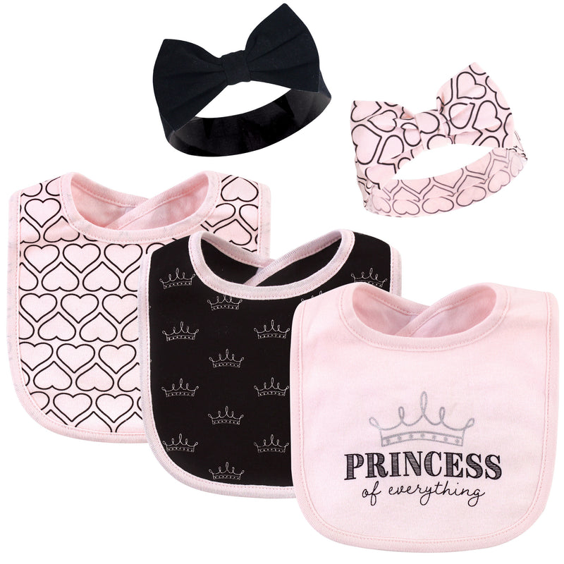 Hudson Baby Cotton Bib and Headband or Caps Set, Princess