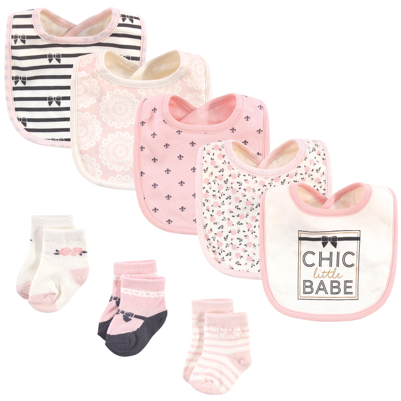 Hudson Baby Cotton Bib and Sock Set, Chic Lil Babe