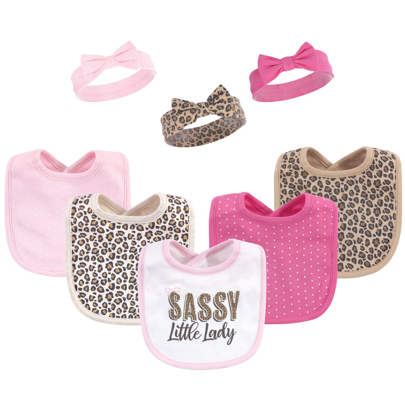 Hudson Baby Cotton Bib and Headband or Caps Set, Sassy