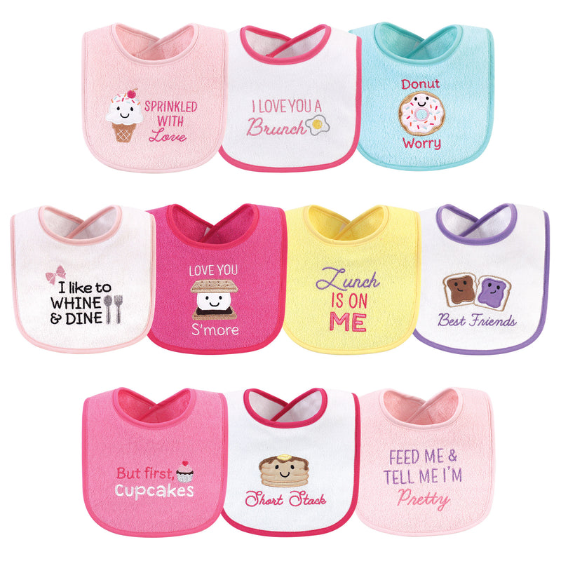 Hudson Baby Cotton Terry Drooler Bibs with Fiber Filling, Girl Ice Cream