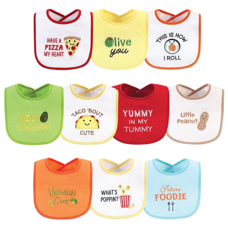 Hudson Baby Cotton Terry Drooler Bibs with Fiber Filling, Neutral Pizza