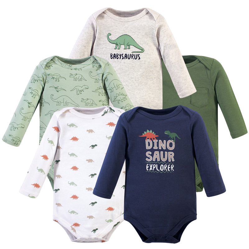 Hudson Baby Cotton Long-Sleeve Bodysuits, Dinosaur Explorer 5-Pack