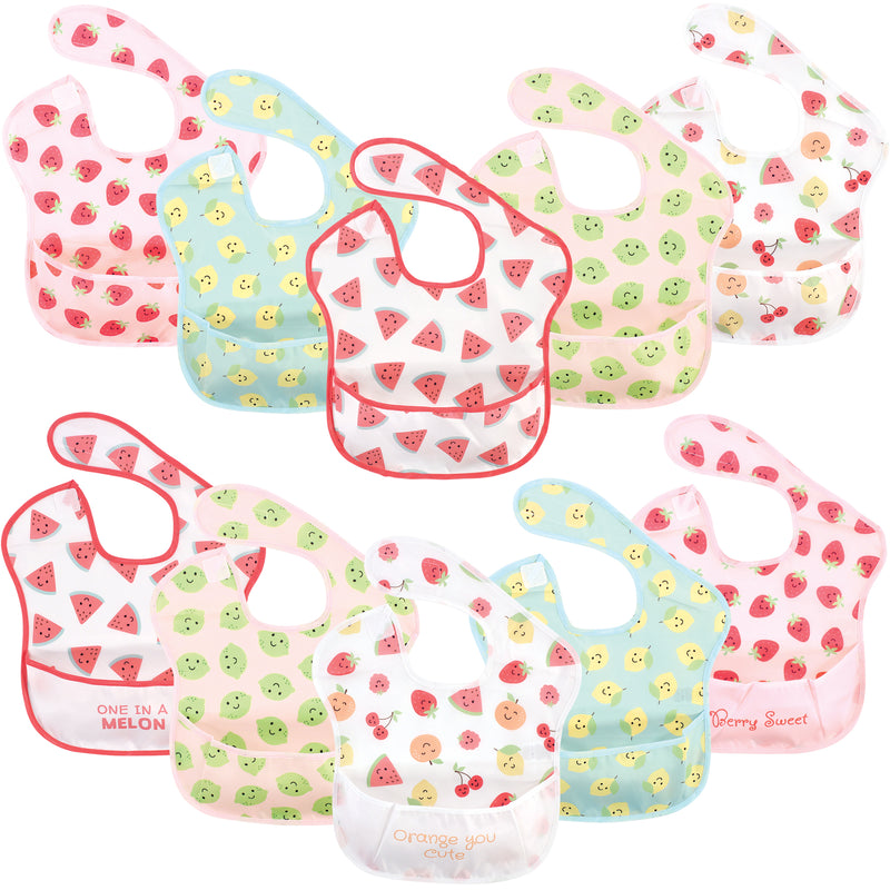 Hudson Baby Waterproof Polyester Bibs, Cute Fruit
