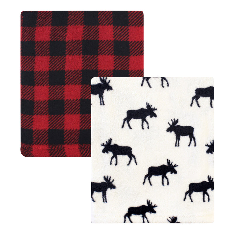 Hudson Baby Silky Plush Blanket, Buffalo Plaid Moose