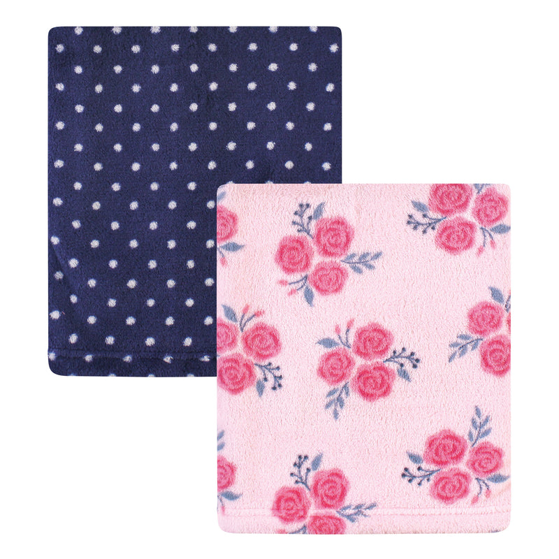 Hudson Baby Silky Plush Blanket, Pink Navy Roses