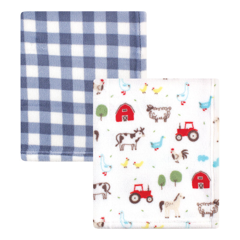 Hudson Baby Silky Plush Blanket, Boy Farm Animals