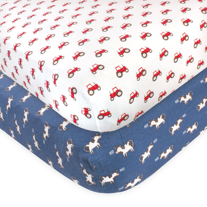 Hudson Baby Cotton Fitted Crib Sheet, Tractor And Cow