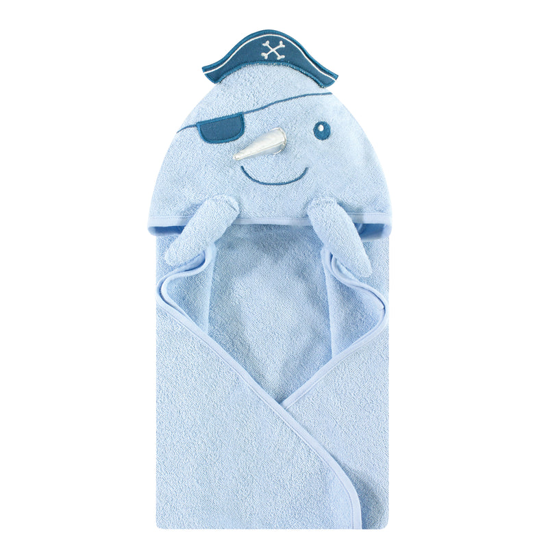 Hudson Baby Cotton Animal Face Hooded Towel, Narwhal