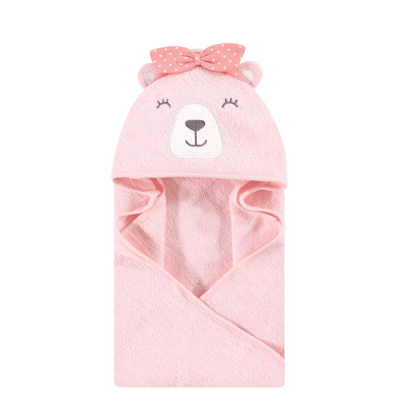 Hudson Baby Cotton Animal Face Hooded Towel, Bear Girl