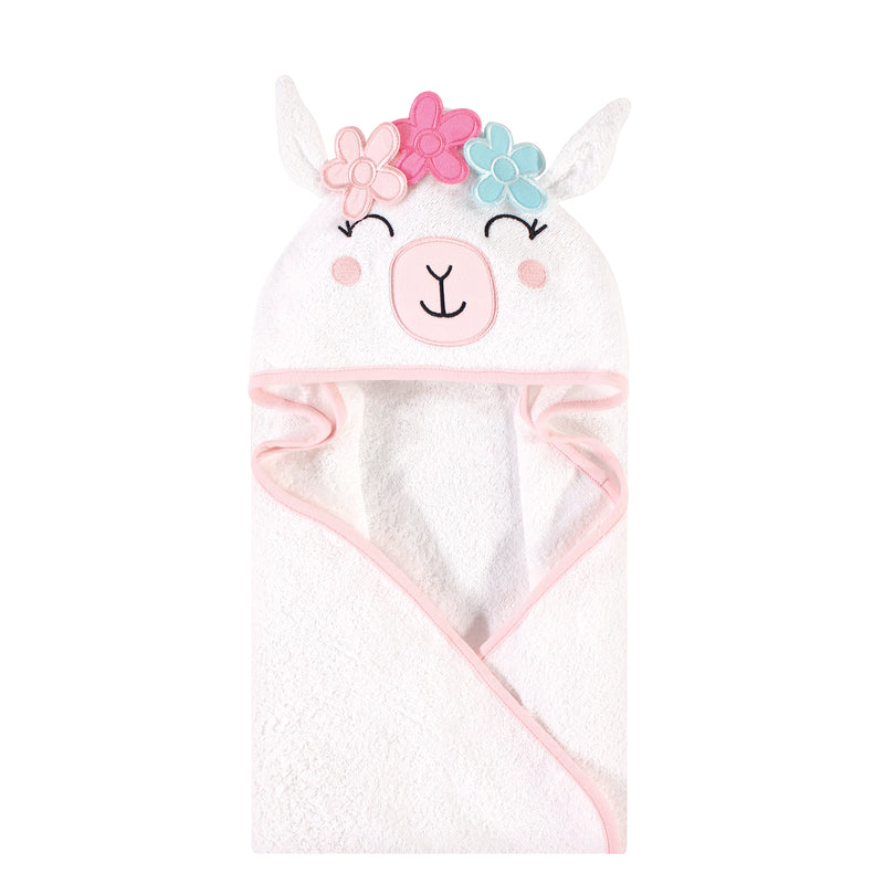 Hudson Baby Cotton Animal Face Hooded Towel, Flower Llama