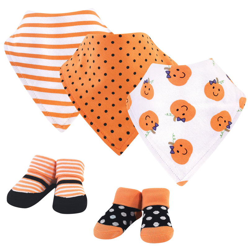 Hudson Baby Cotton Bib and Sock Set, Girl Pumpkin