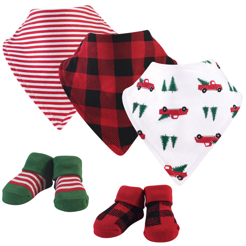 Hudson Baby Cotton Bib and Sock Set, Christmas Tree