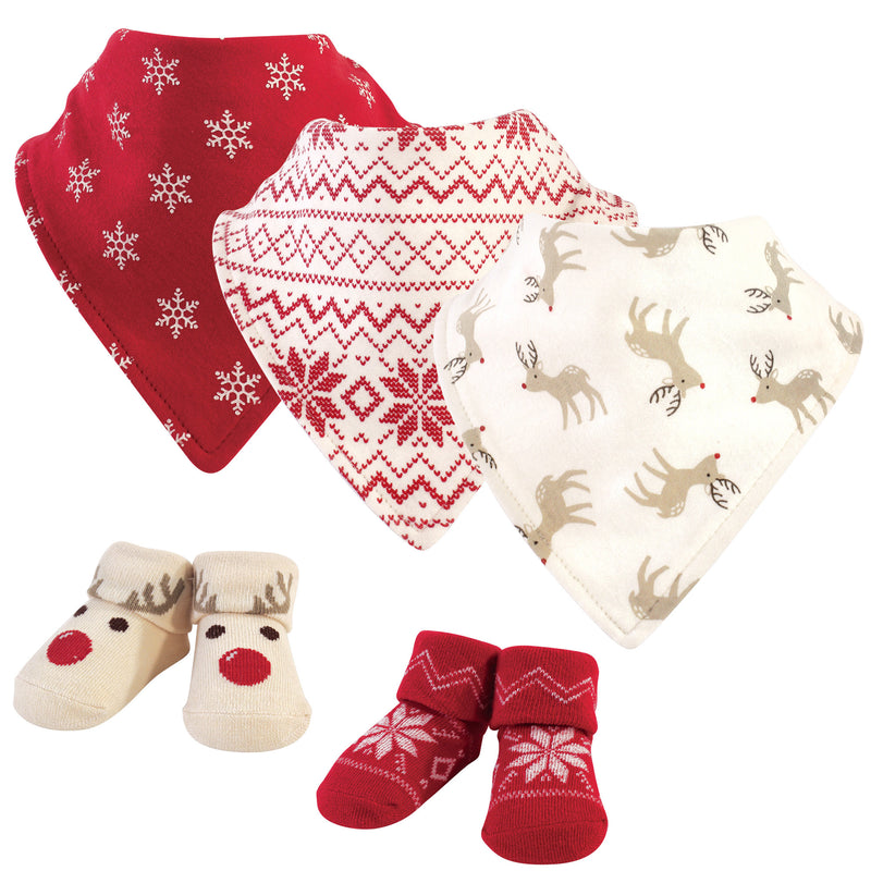 Hudson Baby Cotton Bib and Sock Set, Reindeer