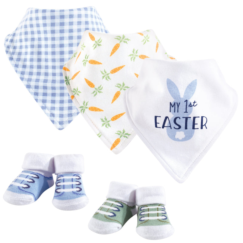 Hudson Baby Cotton Bib and Sock Set, Boy First Easter
