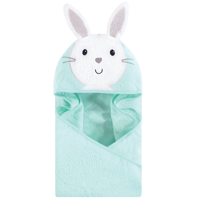 Hudson Baby Cotton Animal Face Hooded Towel, Mint Bunny