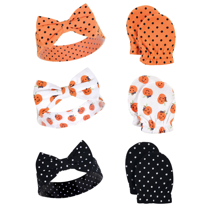 Hudson Baby Cotton Headband and Scratch Mitten Set, Halloween Dots