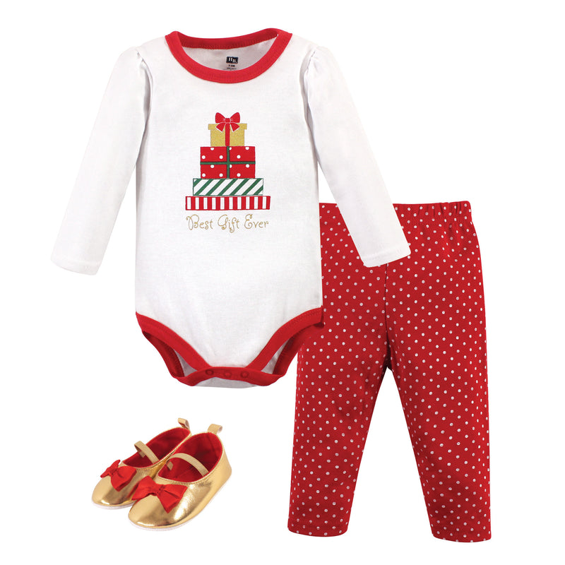 Hudson Baby Cotton Bodysuit, Pant and Shoe Set, Christmas Gifts