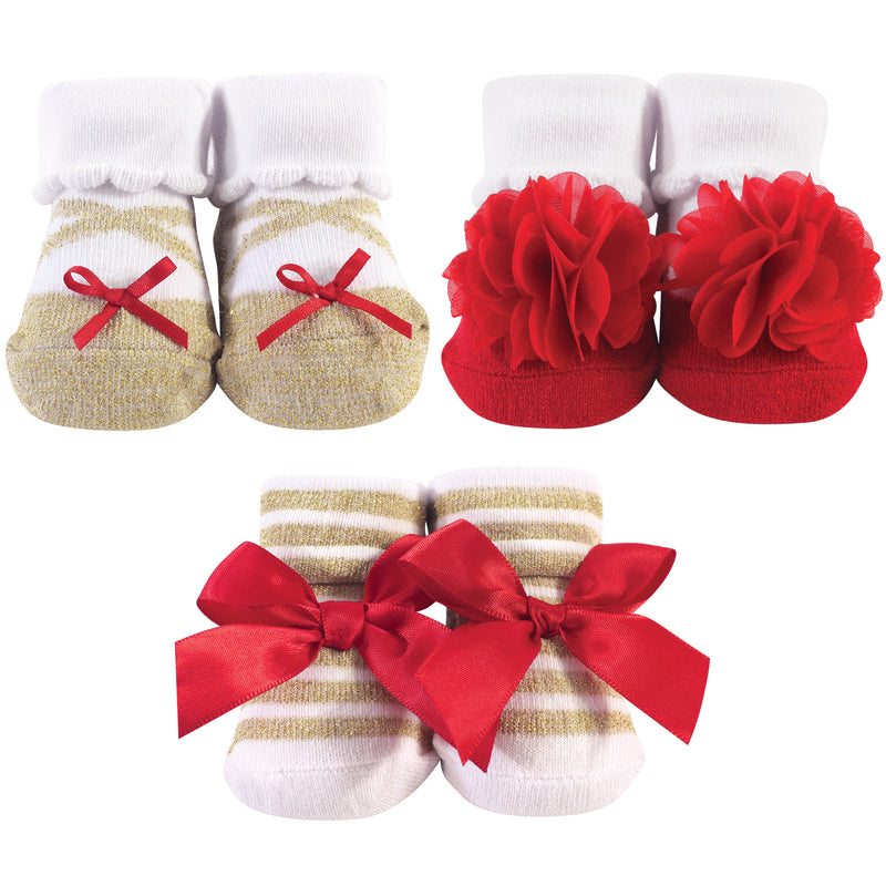Hudson Baby Socks Boxed Giftset, Red Gold