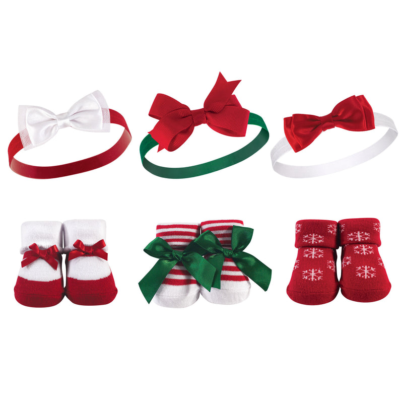 Hudson Baby Headband and Socks Giftset, Christmas Snowflake