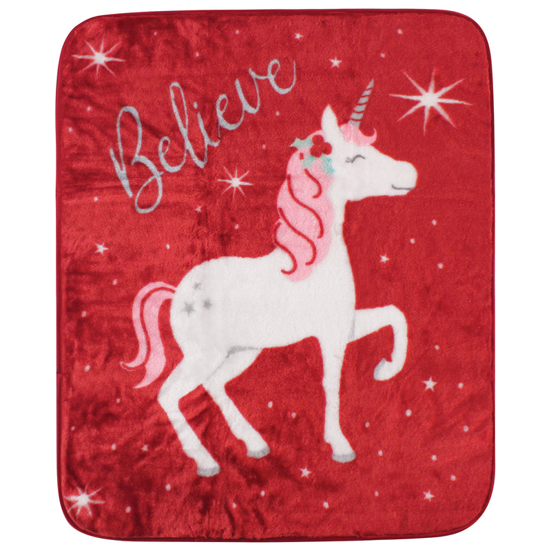 Hudson Baby High Pile Plush Blanket, Christmas Unicorn