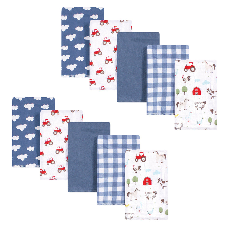Hudson Baby Cotton Flannel Burp Cloths, Boy Farm Animals