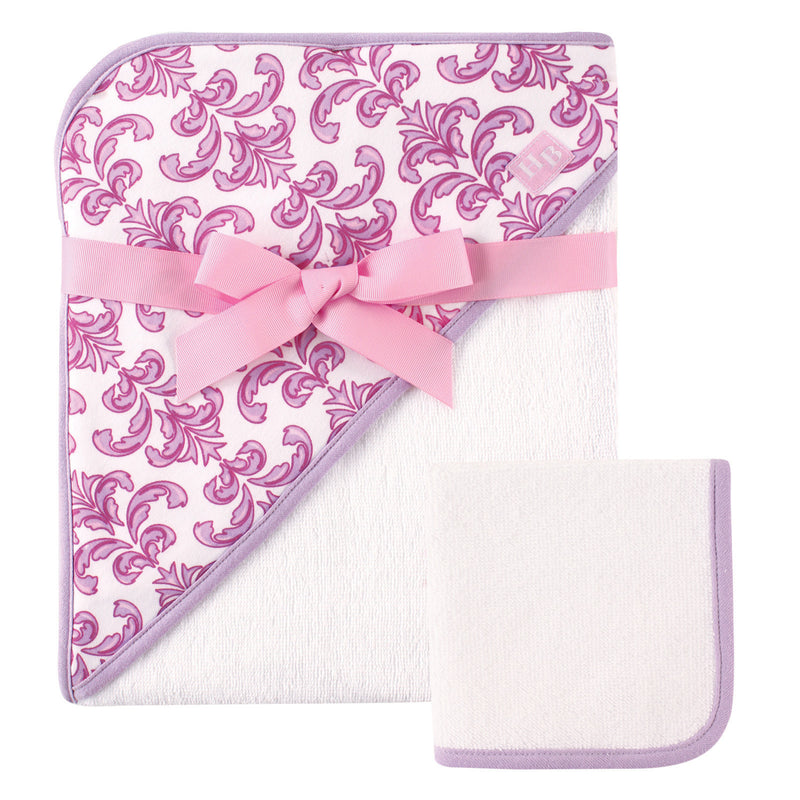 Hudson Baby Cotton Hooded Towel and Washcloth, Brocade