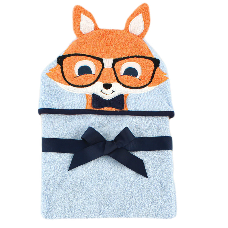 Hudson Baby Cotton Animal Face Hooded Towel, Nerdy Fox