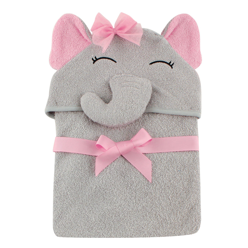 Hudson Baby Cotton Animal Face Hooded Towel, Pretty Elephant