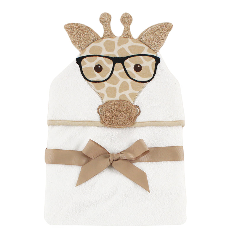 Hudson Baby Cotton Animal Face Hooded Towel, Nerdy Giraffe