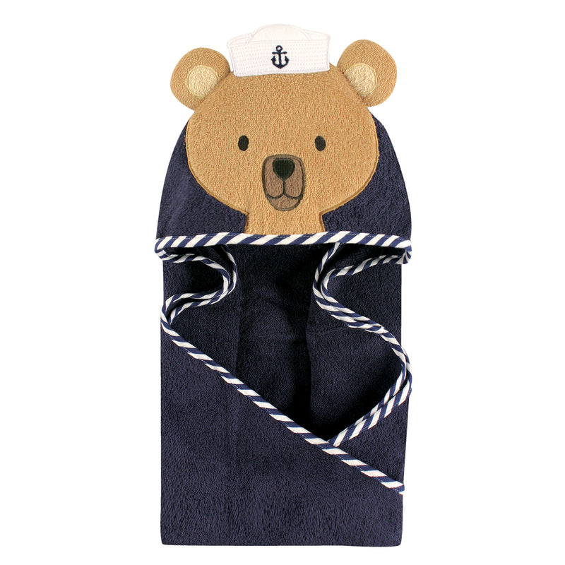 Hudson Baby Cotton Animal Face Hooded Towel, Sailor Bear