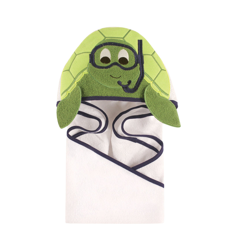 Hudson Baby Cotton Animal Face Hooded Towel, Scuba Turtle