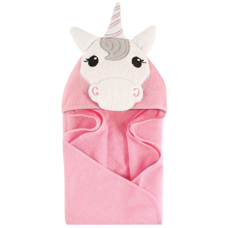 Hudson Baby Cotton Animal Face Hooded Towel, Unicorn