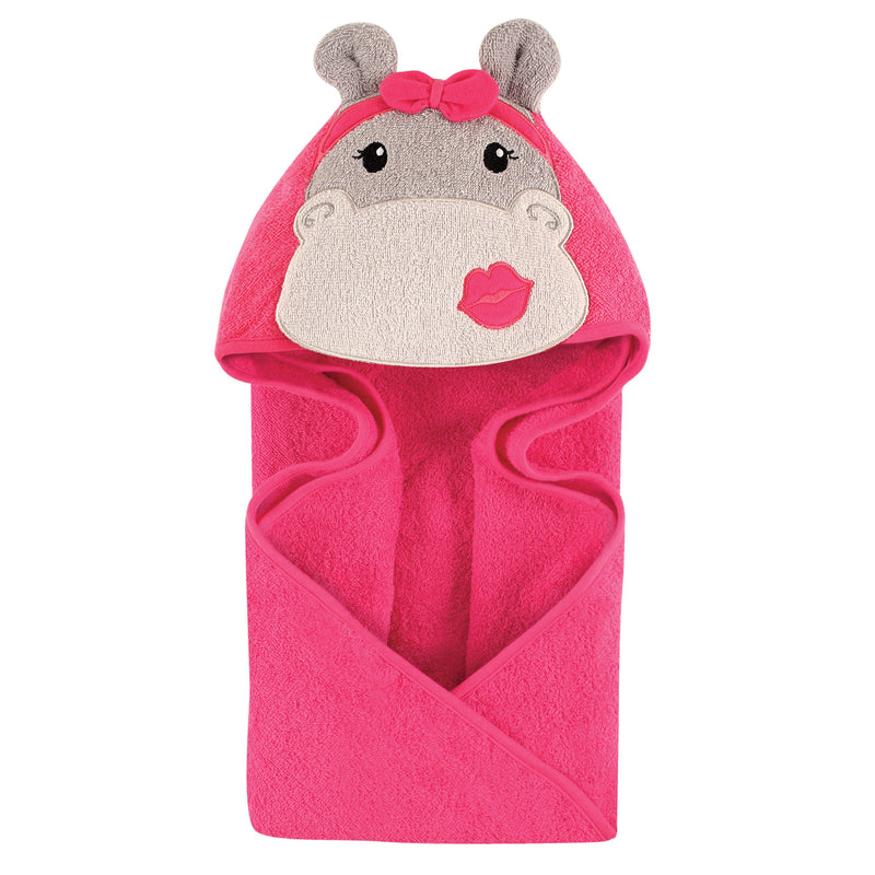 Hudson Baby Cotton Animal Face Hooded Towel, Hippo