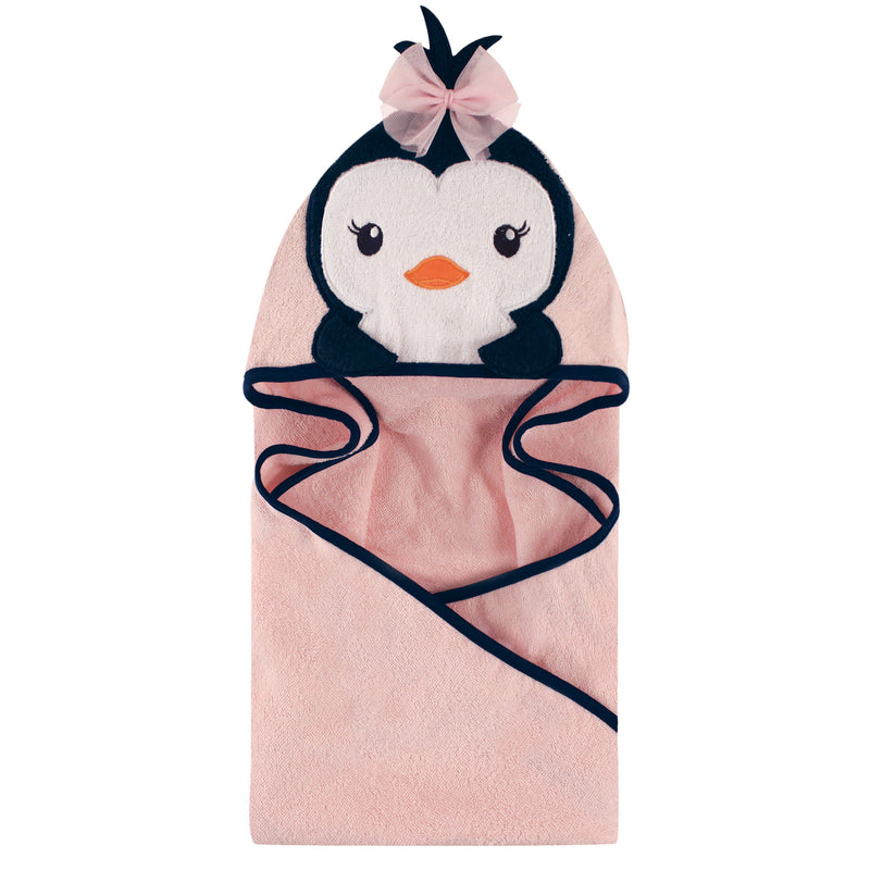 Hudson Baby Cotton Animal Face Hooded Towel, Miss Penguin