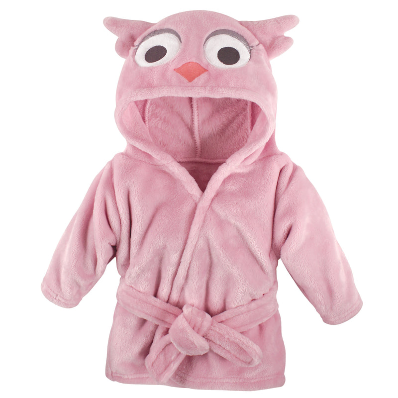 Hudson Baby Plush Animal Face Bathrobe, Pink Owl