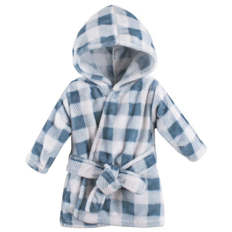 Hudson Baby Plush Animal Face Bathrobe, Blue Plaid