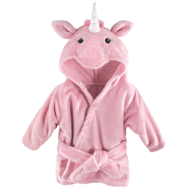 Hudson Baby Plush Animal Face Bathrobe, Pink Unicorn
