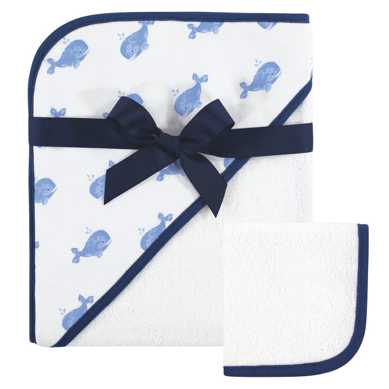 Hudson Baby Cotton Hooded Towel and Washcloth, Whale