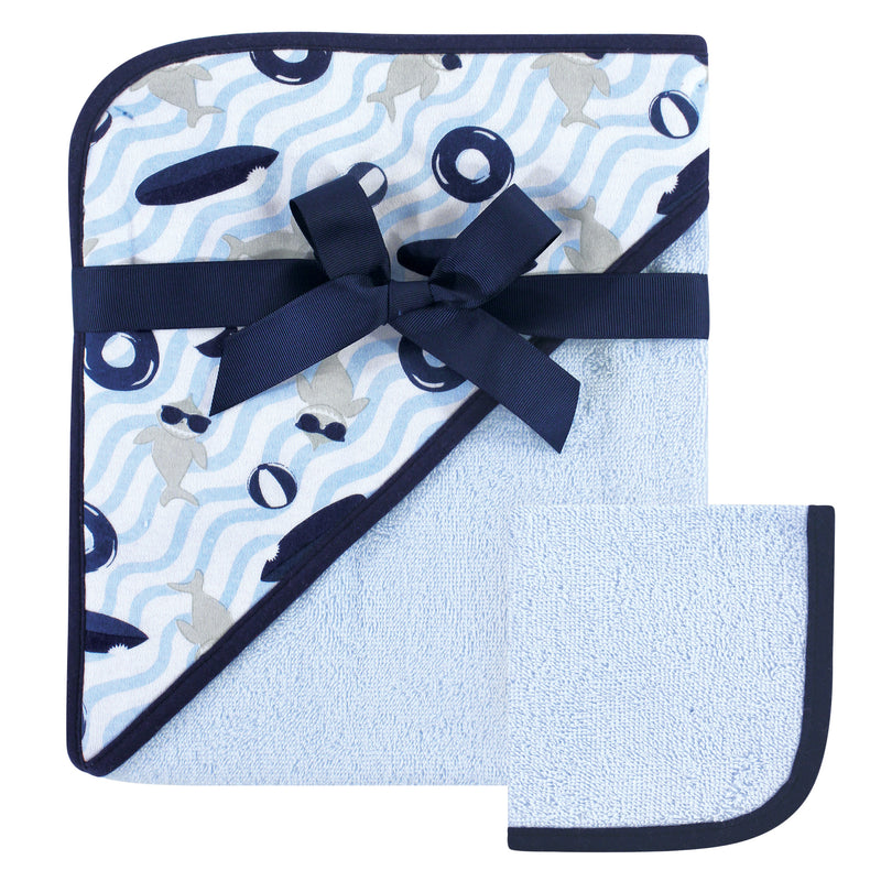 Hudson Baby Cotton Hooded Towel and Washcloth, Shark
